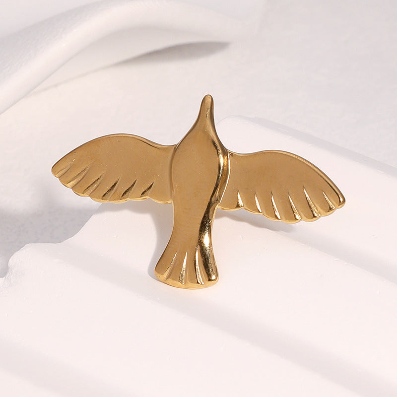 Vintage Minimalist Open Ring 18K Gold Plated Stainless Steel Dove Bird Design for Women