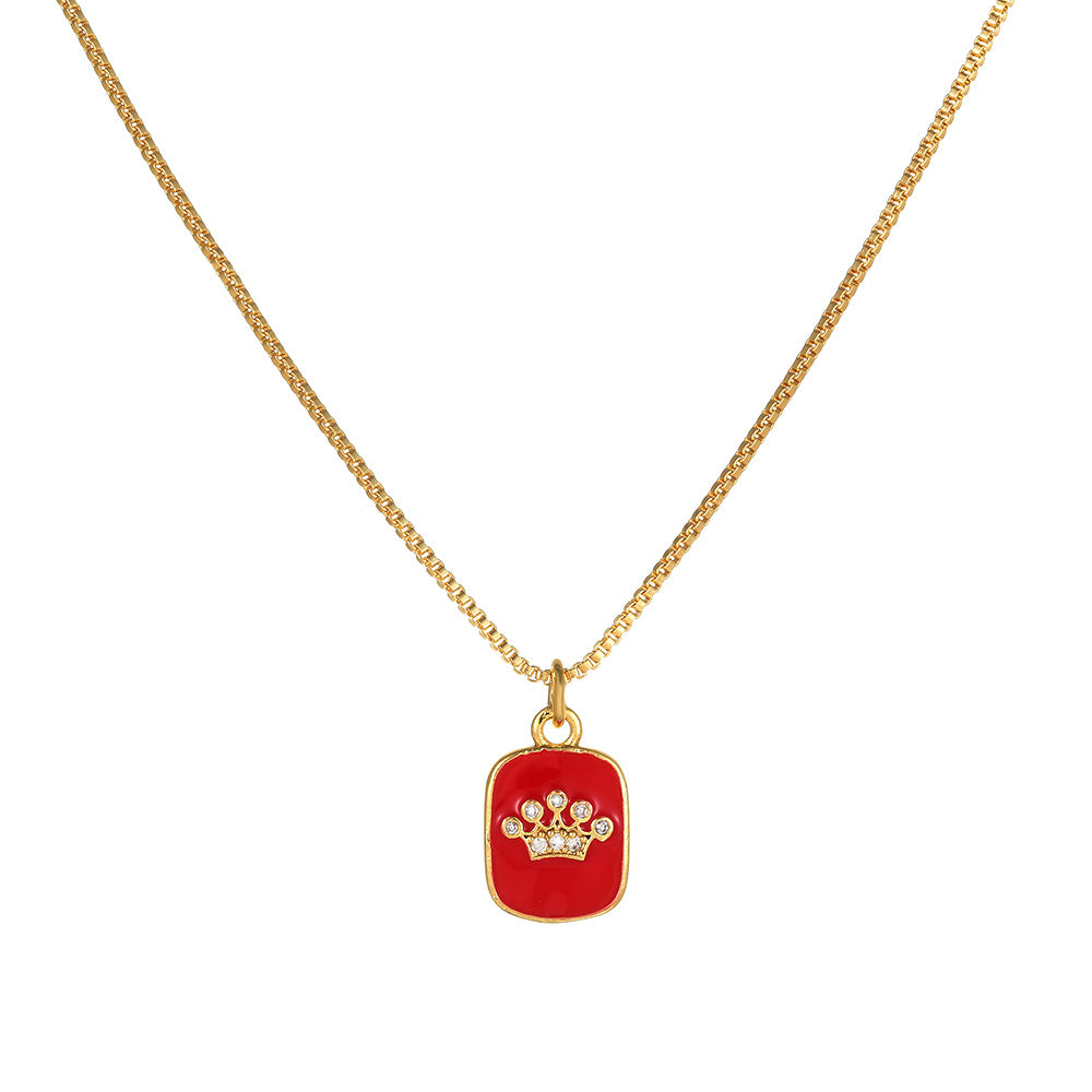 Elegant 18K Gold Plated Heart Geometric Brass Drip Oil Necklace with Cubic Zirconia for Unisex
