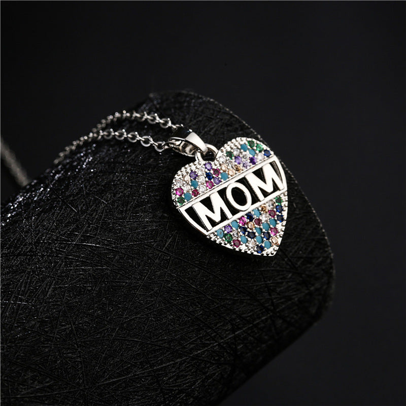 Heart Micro-inlay Brass Pendant Necklace with Cable Chain for Women