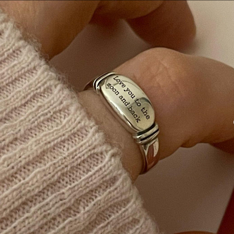 Anillo vintage de plata de ley 925 con forma de corazón con detalles geométricos y de rayas para mujer