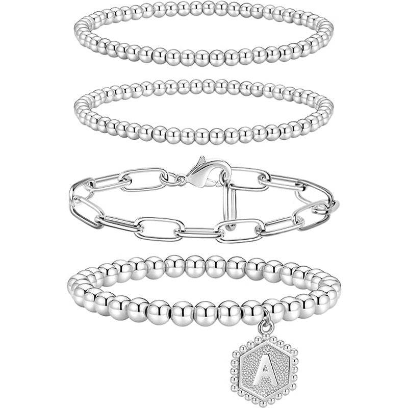 Minimalist Geometric Stainless Steel Brass Plated Paperclip Chain Bracelet Set for Women