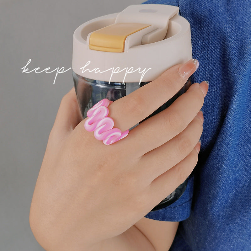 Vintage Geometric Heart Cartoon Resin Ring