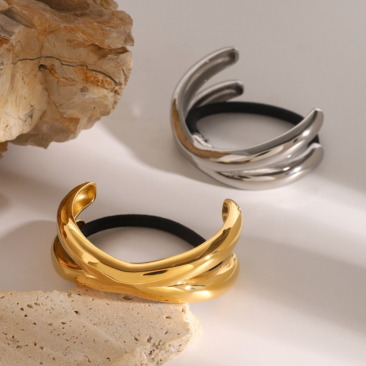 Minimalist Geometric Stainless Steel Hair Tie with Plated Finish for Thick Hair Ponytail
