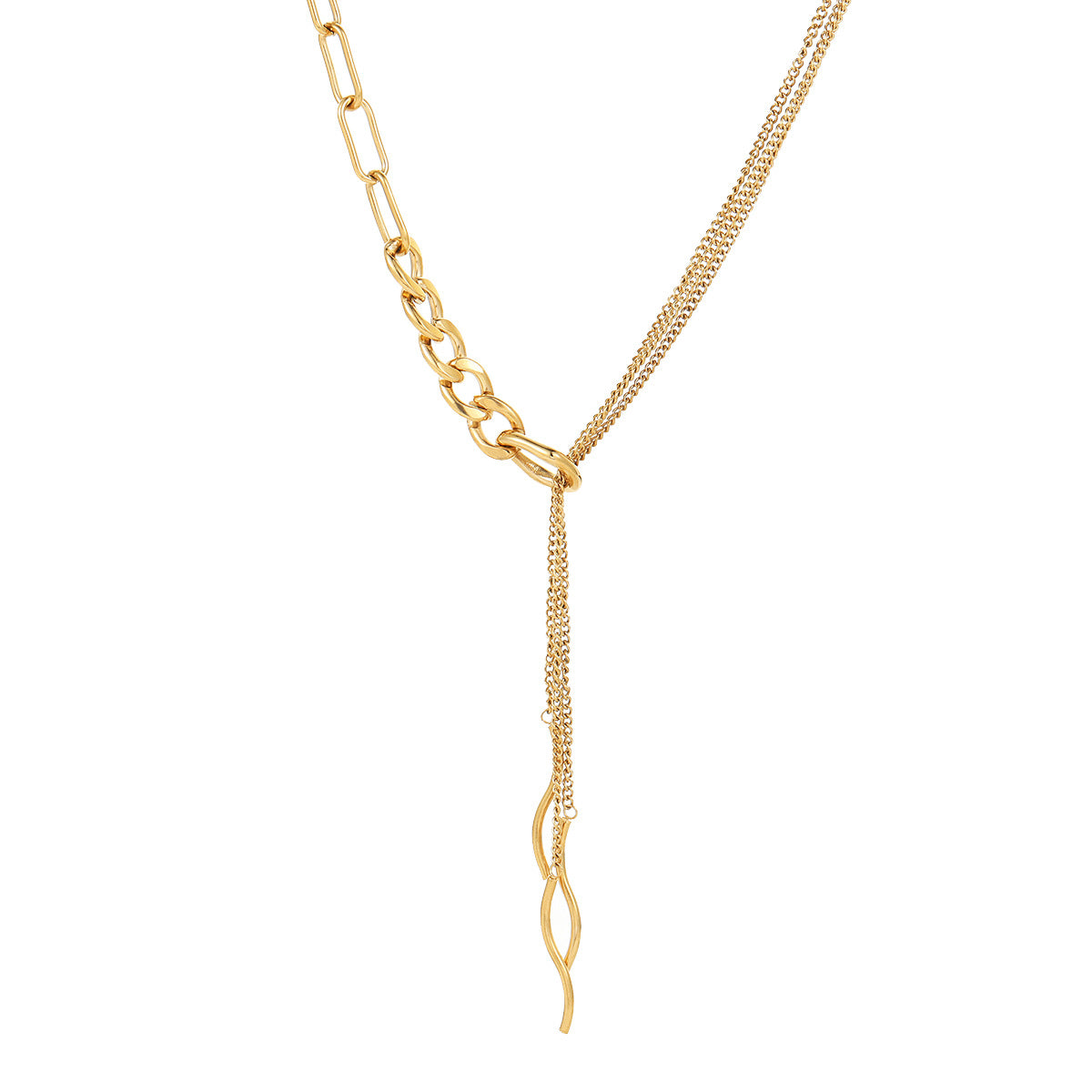 Collar minimalista geométrico de acero de titanio con acabado chapado para mujer, cadena de acero inoxidable hipoalergénico con colgante de capas
