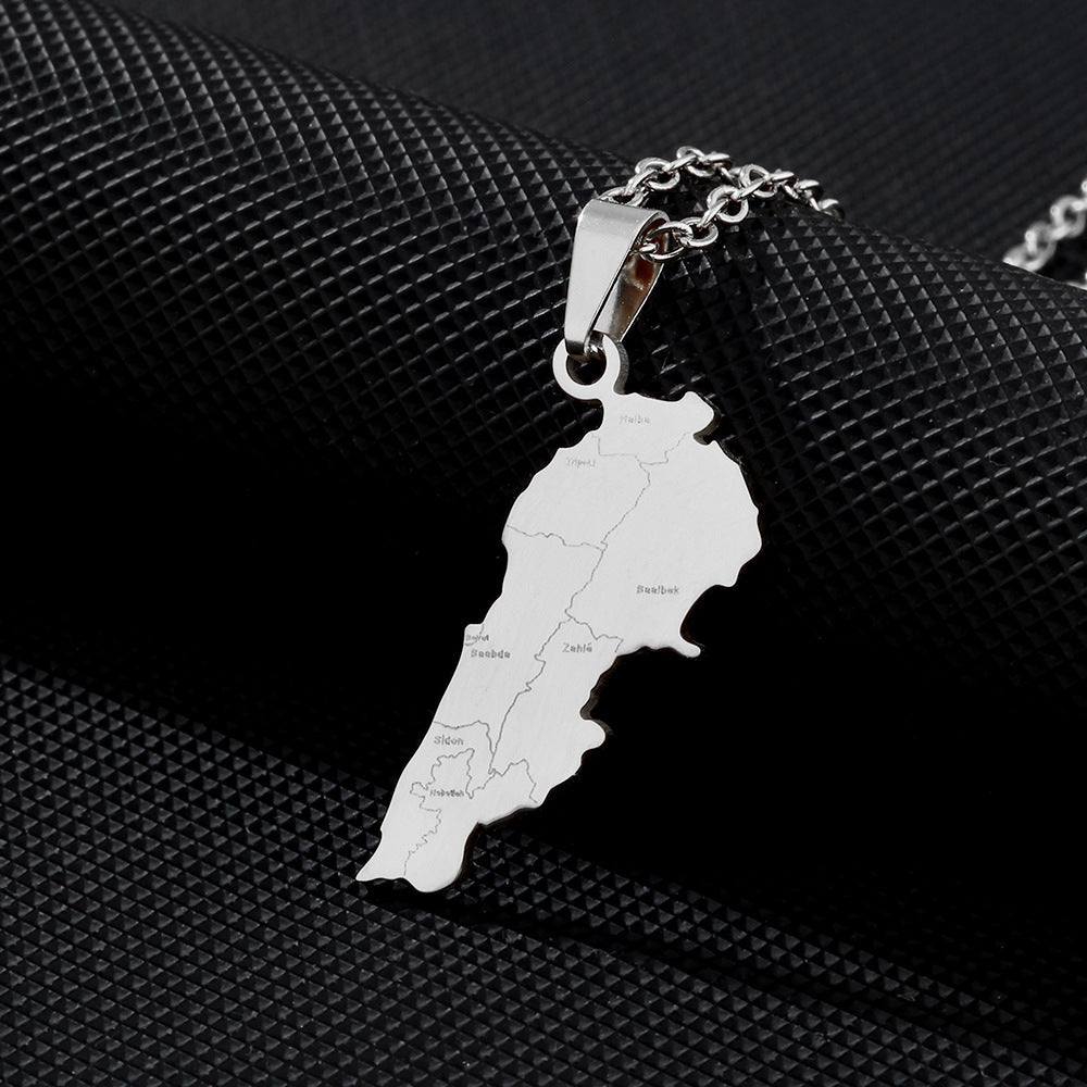 Collana con ciondolo geometrico in acciaio inossidabile stile etnico con charm in acciaio al titanio e finitura placcata, unisex