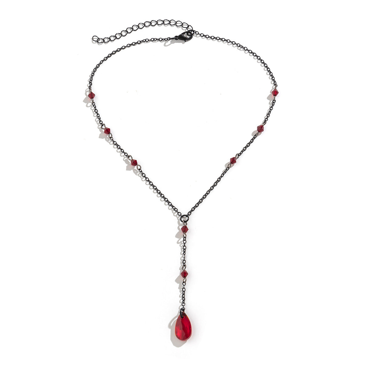 Vintage Gothic Teardrop Rhinestone Pendant Plated Alloy Choker Necklace with Tassel for Women