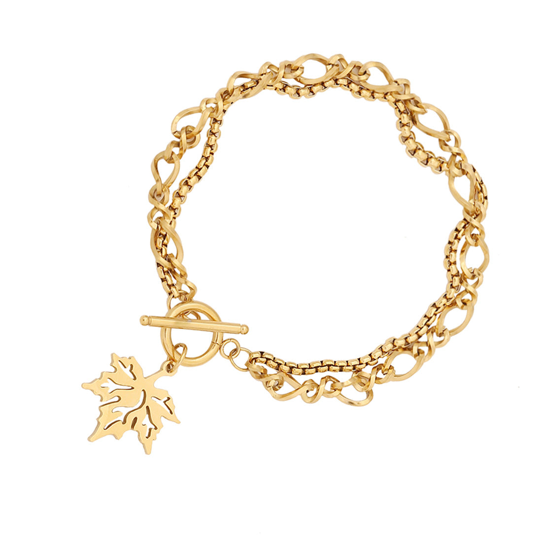 Personalized Maple Leaf Necklace Set in Stainless Steel with Titanium Steel Pendant and Electroplated Finish for Women