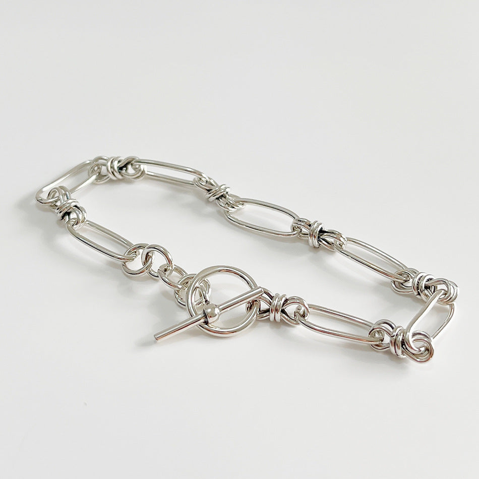 Bracciale vintage minimalista in argento sterling 925 con perline geometriche rotonde a pois