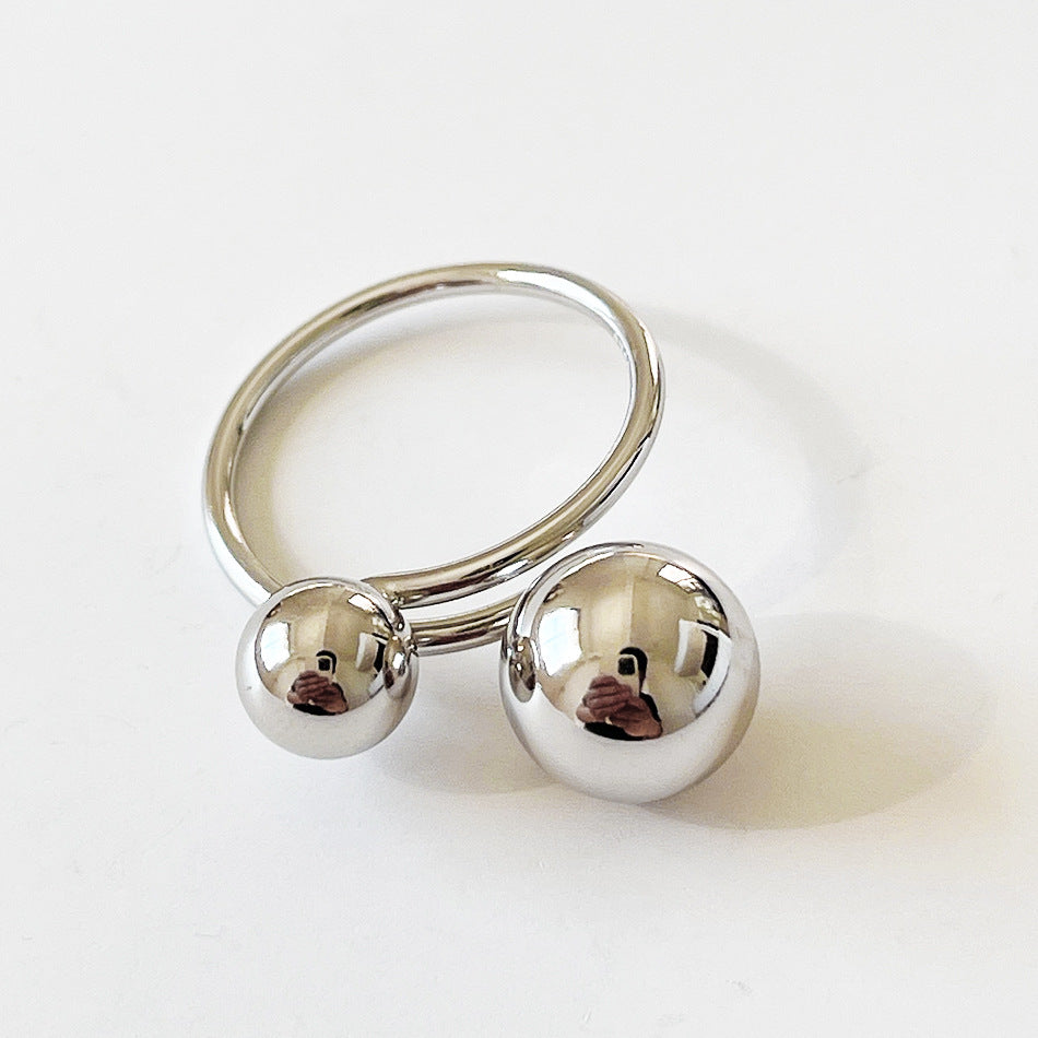 S925 Sterling Silver Minimalist Geometric Ring with Round Ball and Linear Detail for Women