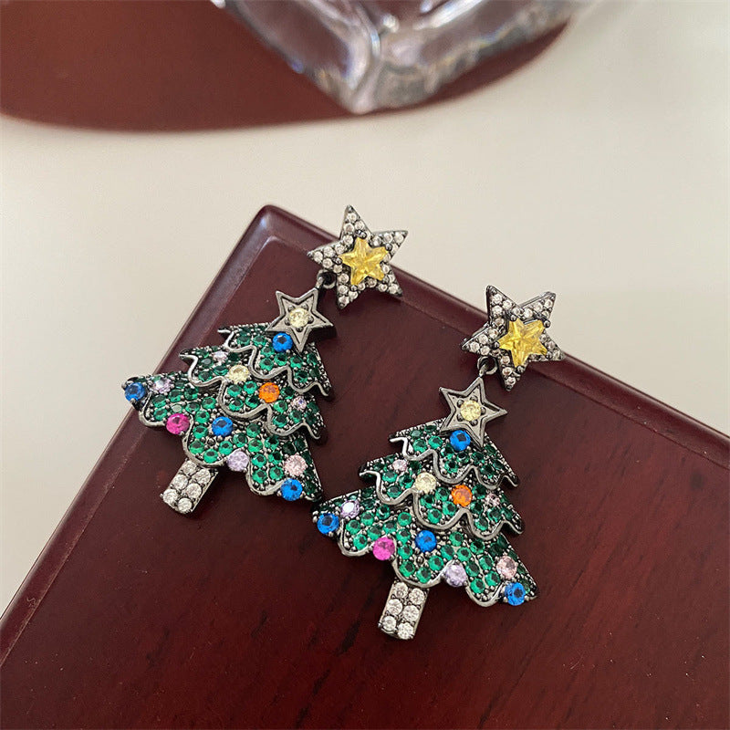 Pendientes de estrella de árbol de Navidad rosados de moda para mujer, aretes geométricos chapados en aleación con temática festiva de vacaciones