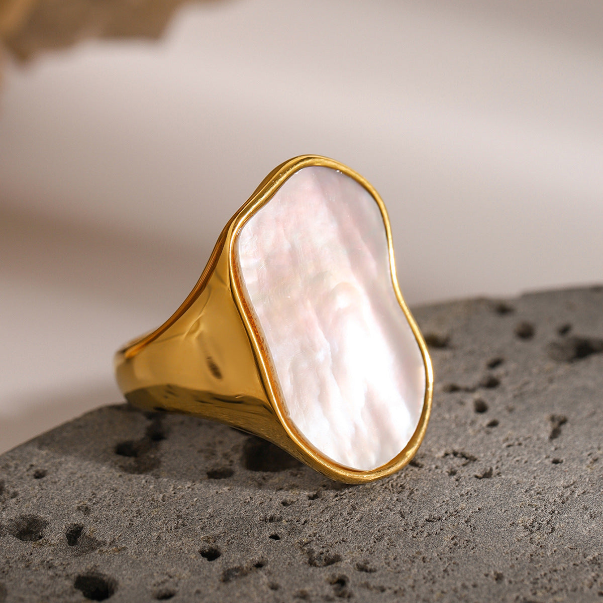 Irregular Geometric Stainless Steel Ring with Plated Finish for Women Minimalist Statement Jewelry
