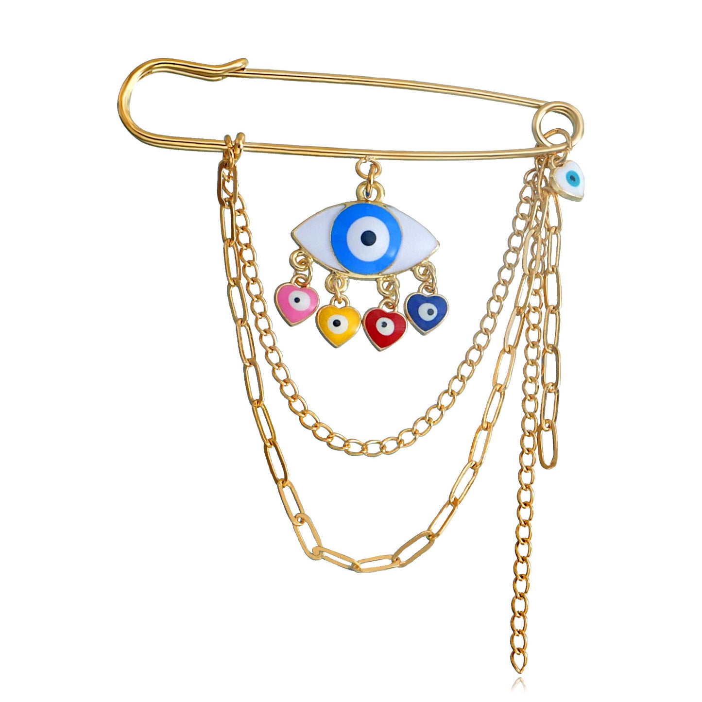 Vintage-Style Evil Eye Rhinestone-Embellished Geometric Brooch for Women with Tassel Detail