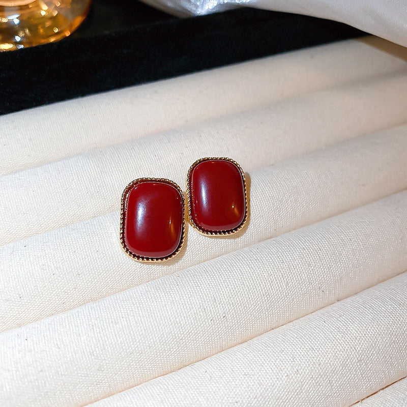 Elegant Geometric Earrings for Women with Enamel Finish in Copper and Stainless Steel Studs