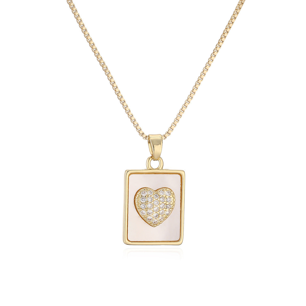 Minimalist 18K Gold Plated Brass Heart Cross Square Cubic Zirconia Pendant Necklace for Women