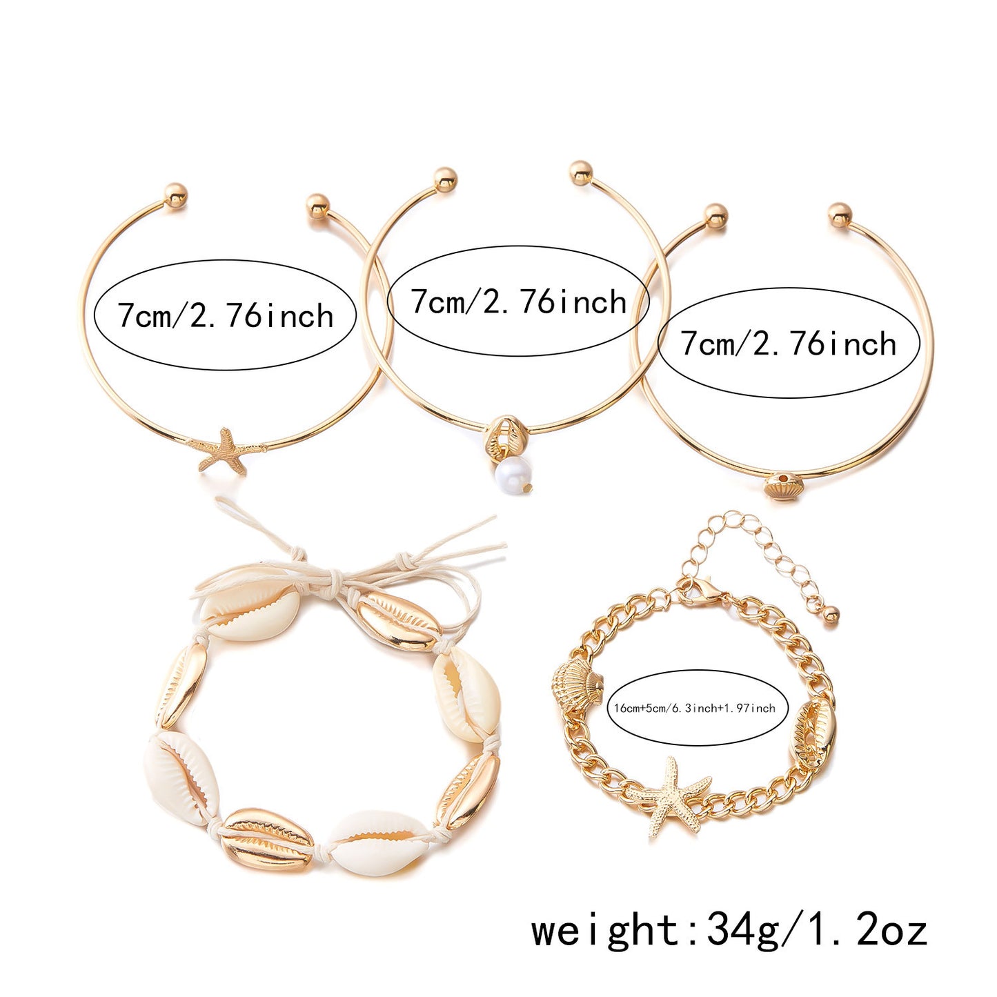 Bracciale a fascia casual in lega placcata a forma di stella marina da donna