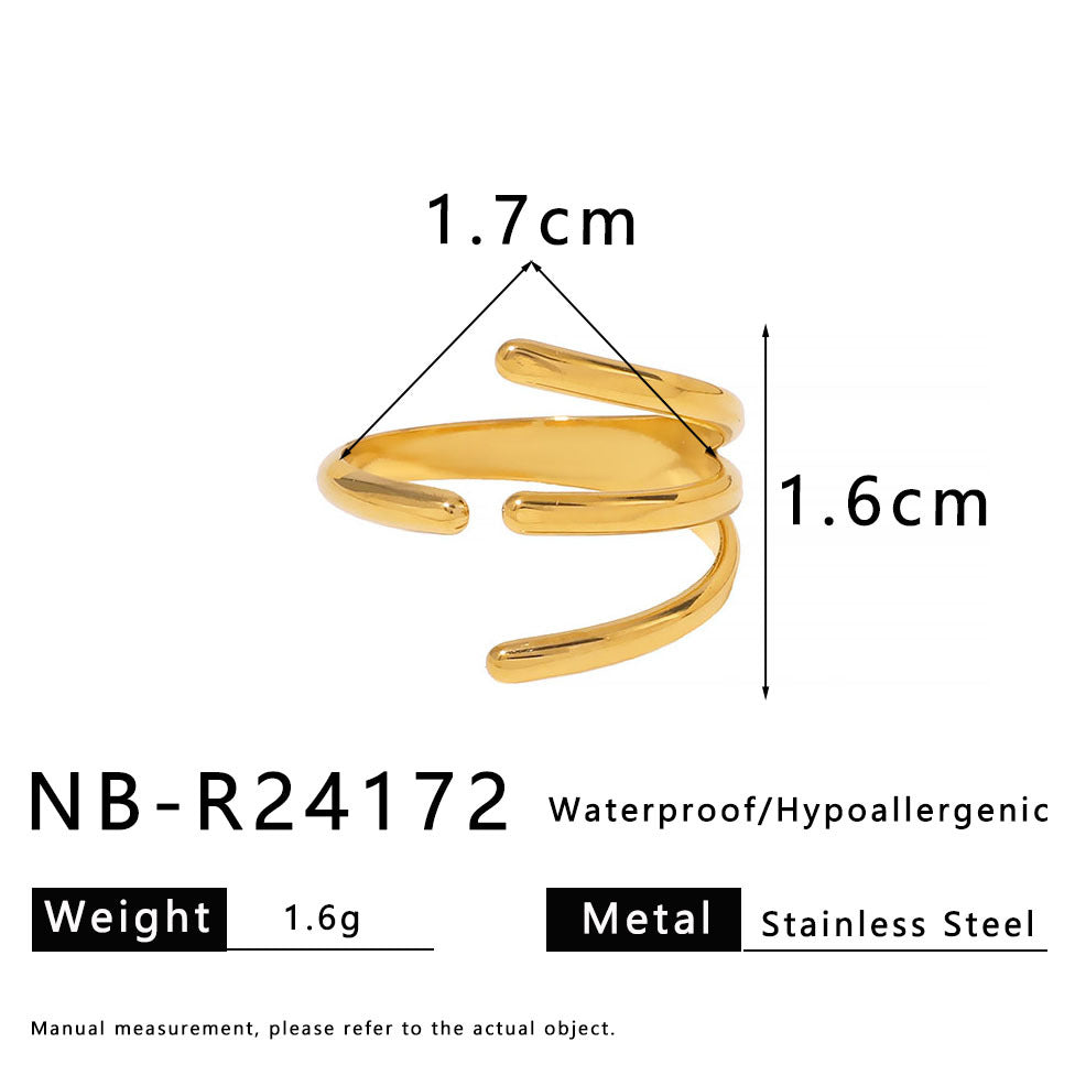 Minimalist Geometric Line Open Ring in Stainless Steel with Gold Plating for Unisex Wear