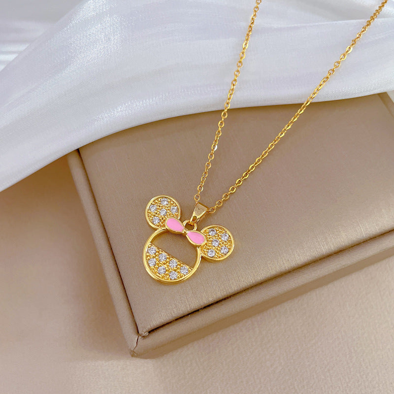 Collana con ciondolo geometrico di lusso con strass in acciaio al titanio, unisex