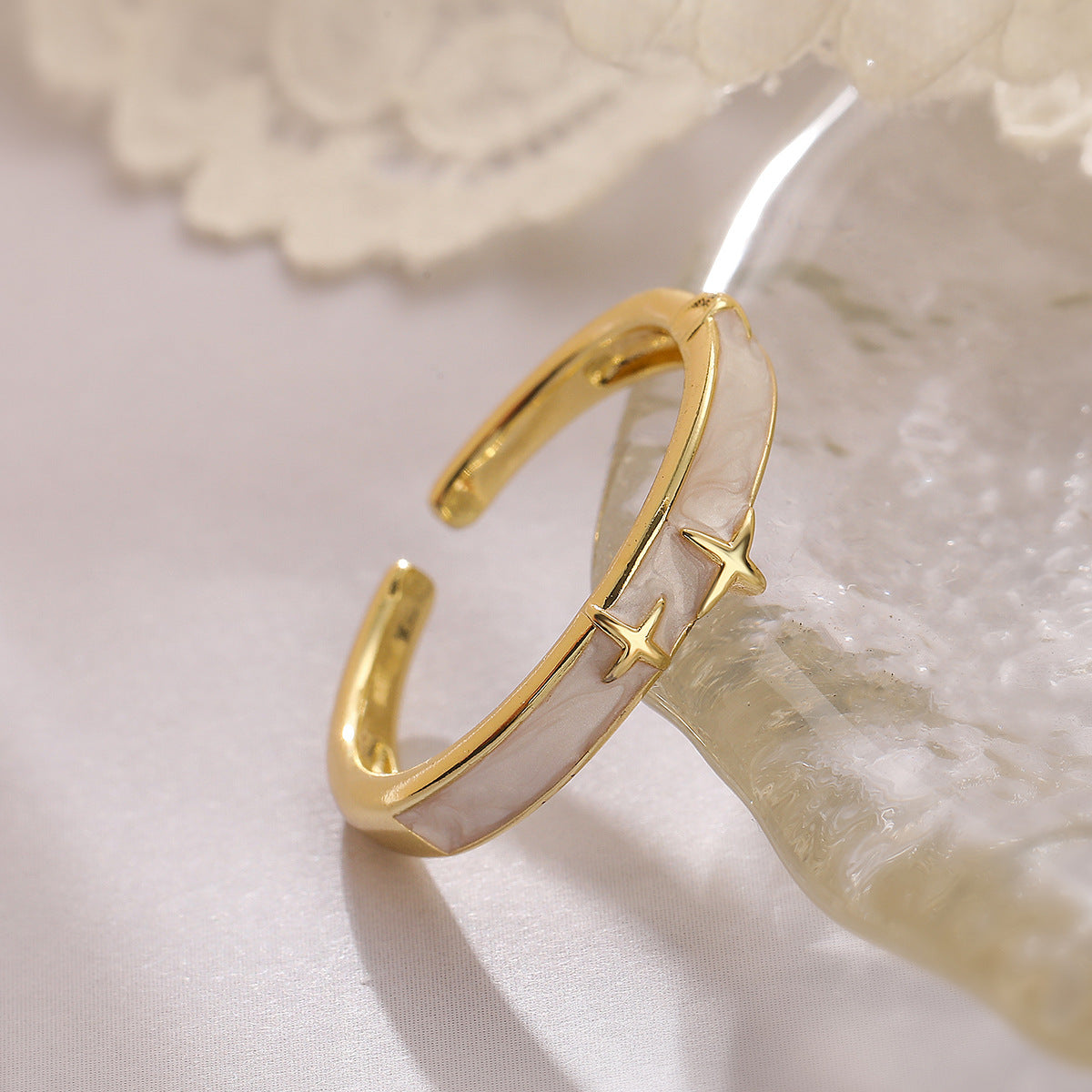 Minimalist Irregular Geometric Open Ring for Women in Copper with Gold Plating and Zircon Inlay