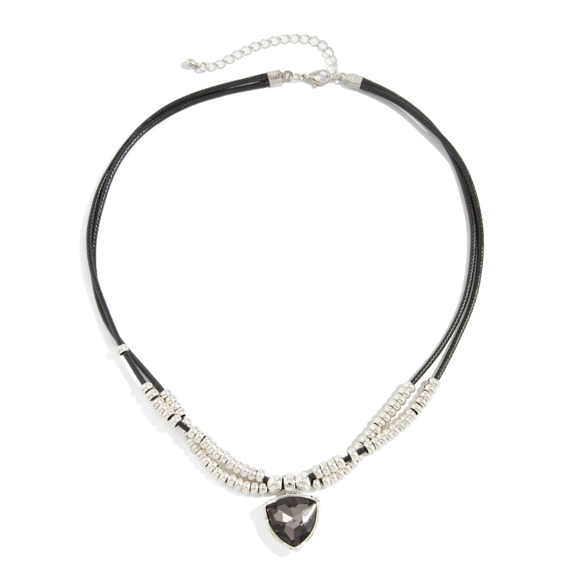 Minimalist Luxury Geometric Heart Rhinestone Acrylic Pendant Alloy Plated Necklace with Leather Cord