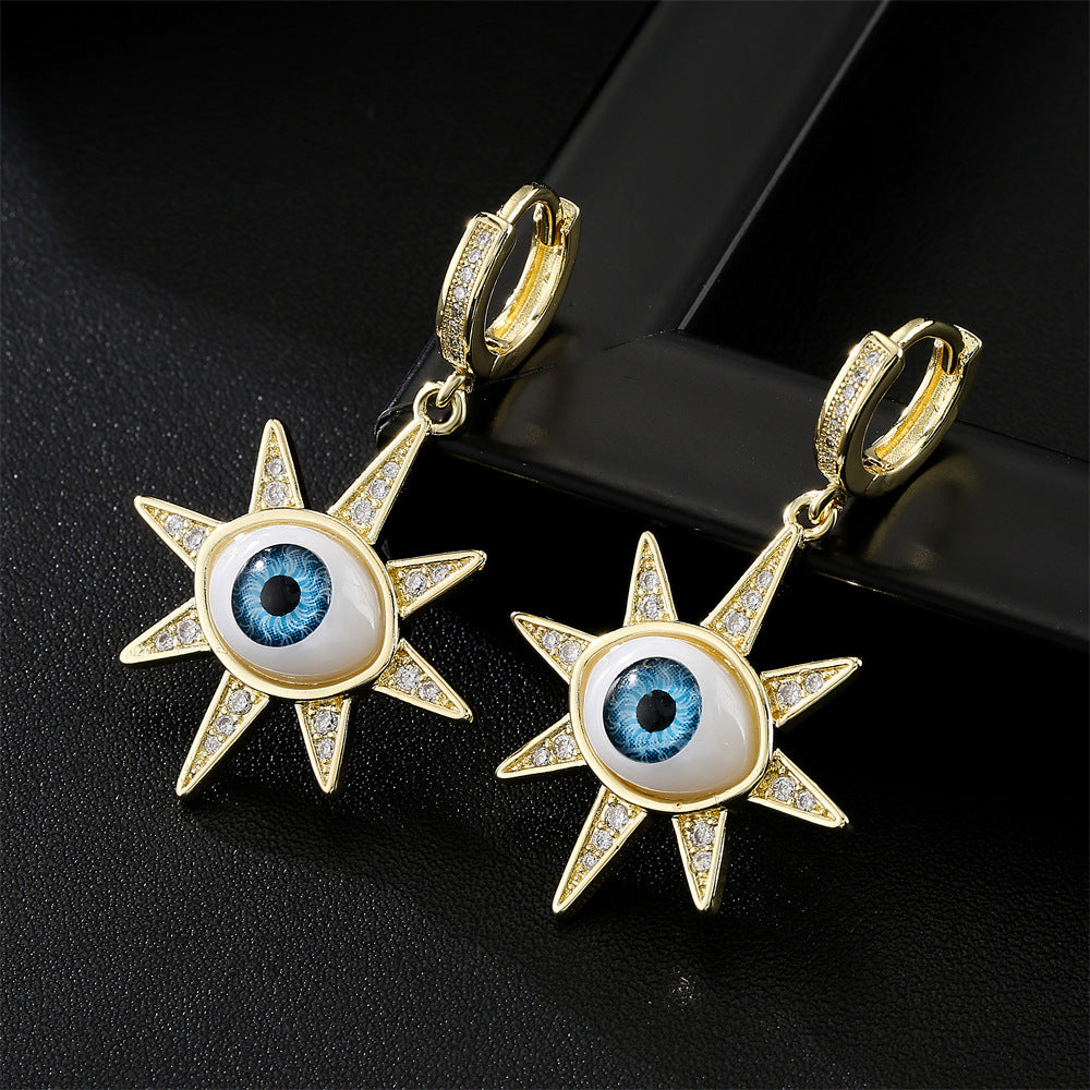 Geometric Gold Plated Brass Cubic Zirconia Inlay Earrings for Women