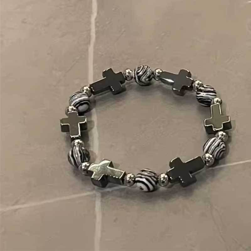 Geometric Dice Black 8 Acrylic Faux Pearl Stretch Bracelet for Women Fashion Casual Jewelry