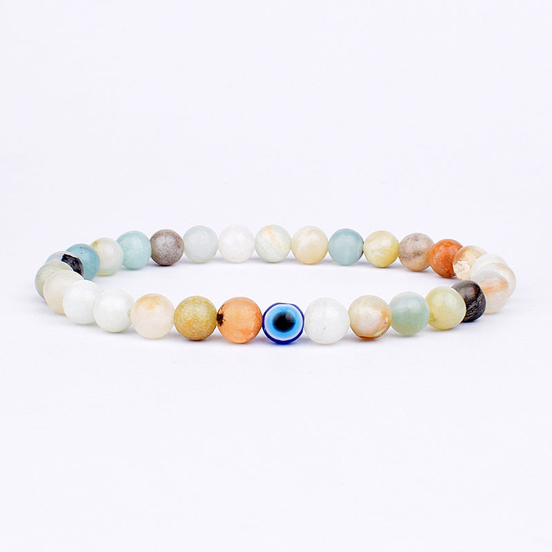 6mm Geometric Resin Beaded Stretch Bracelet Evil Eye