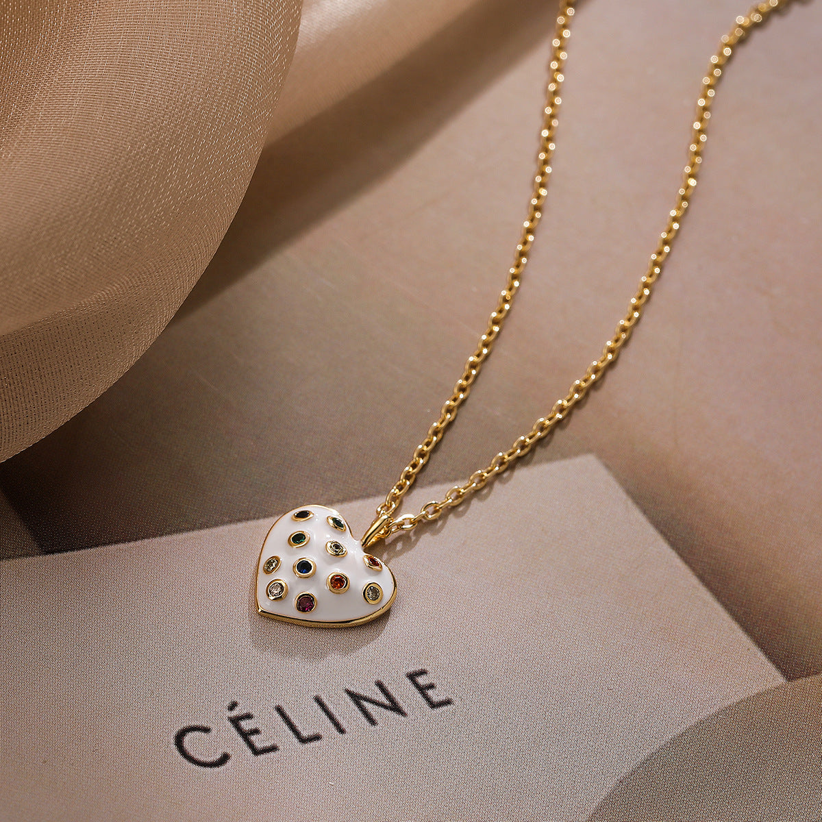 Collana da donna con ciondolo a forma di cuore in rame, stile bohémien, placcato oro e smaltato