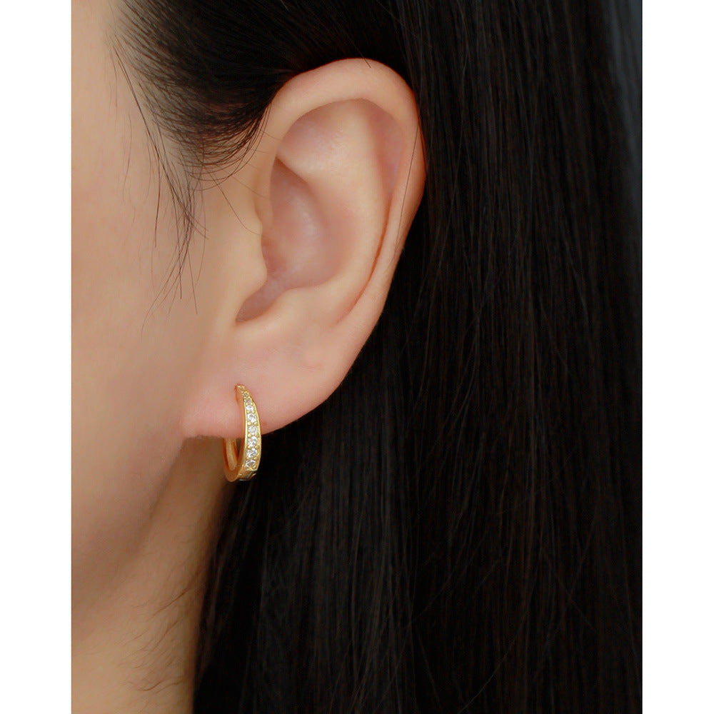 Orecchini a Cerchio Geometrici Minimalisti in Argento Sterling S925 con Dettagli in Pave di Strass per Donne