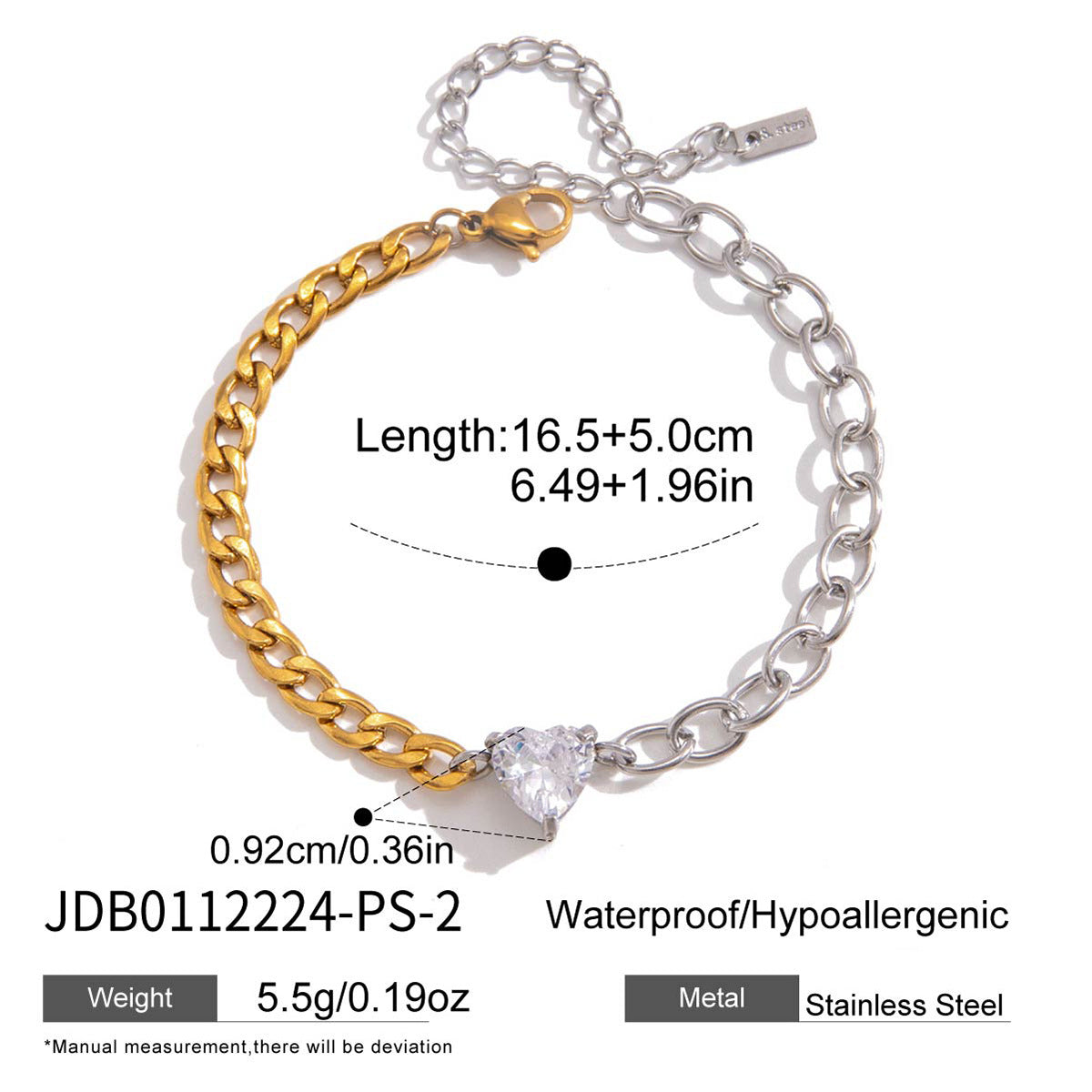 Elegant Geometric Heart Stainless Steel Cubic Zirconia Plated Bracelet for Women