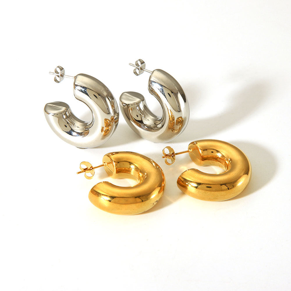 Geometric Hollow Stainless Steel Earrings with 18K Gold Plating for Women Hypoallergenic Fashion Jewelry