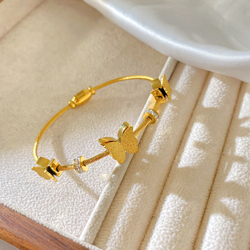 Sweet Heart Butterfly Plated Titanium Steel Bracelet for Women