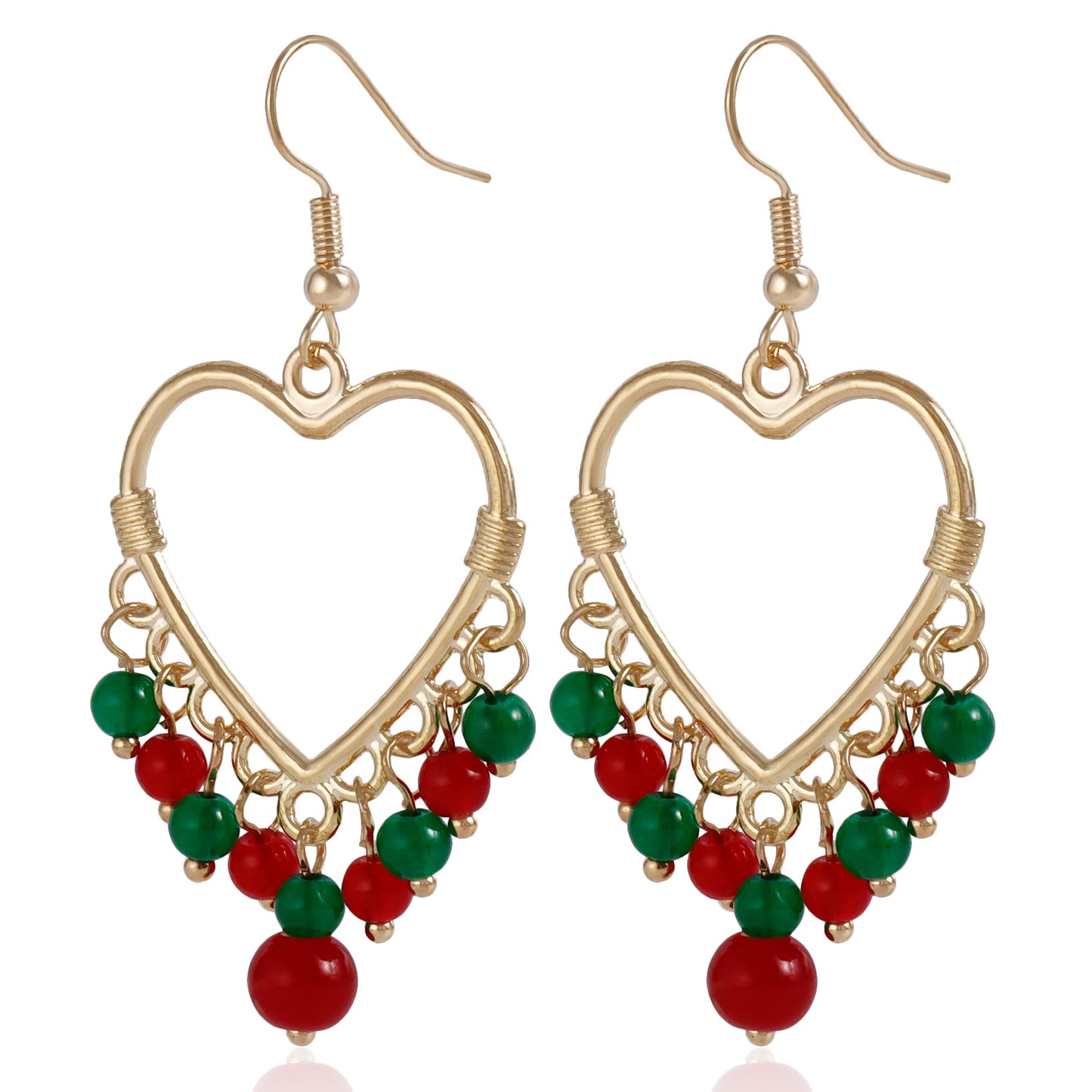 Geometric Hollow Large Heart Tassel Earrings for Women with Colorful Crystal Accents and Electroplated Metal Finish