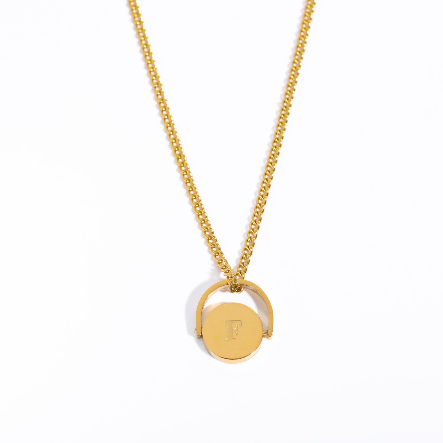 Minimalist Letter Shape Titanium Steel Pendant Necklace with Enamel Finish and Oval Stainless Steel Charm on O-Chain for Women