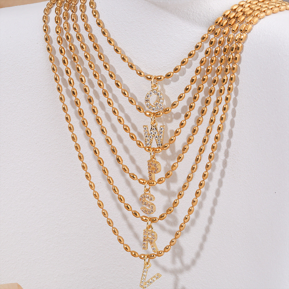 Collana in Acciaio Inossidabile a Forma di Lettera Minimalista con Intarsio di Strass da Donna, Stile Catena Snake, Elegante Gioiello per Clavicola