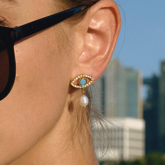 Pendientes de Perlas Geométricos de Acero Inoxidable con Acabado Chapado para Mujer Lujo Moda Uso Diario
