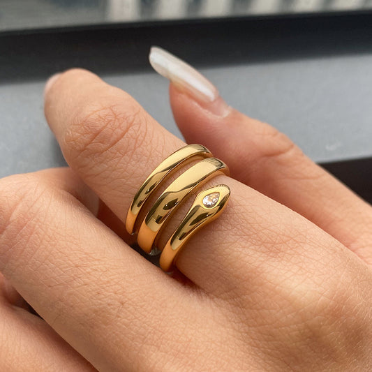 Geometric Snake Ring in Titanium Steel with Plating Finish for Women Fashionable Minimalist Jewelry