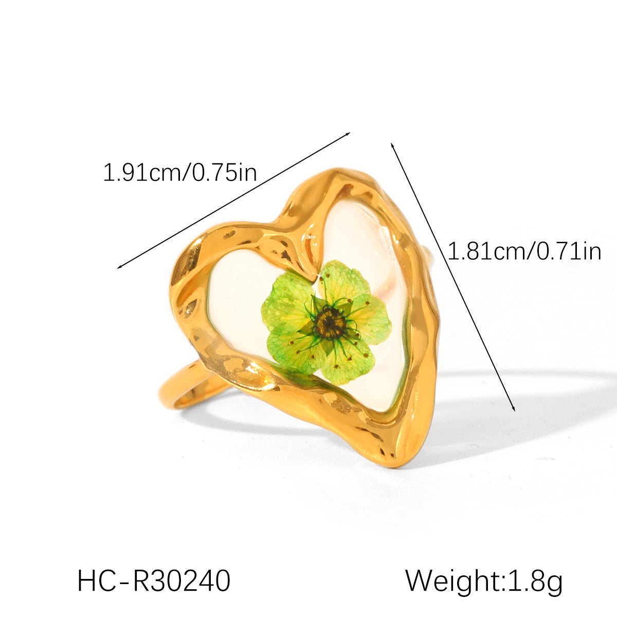 Ins Style 18K Gold Plated Stainless Steel Four Leaf Clover Daisy Flower Ring for Women