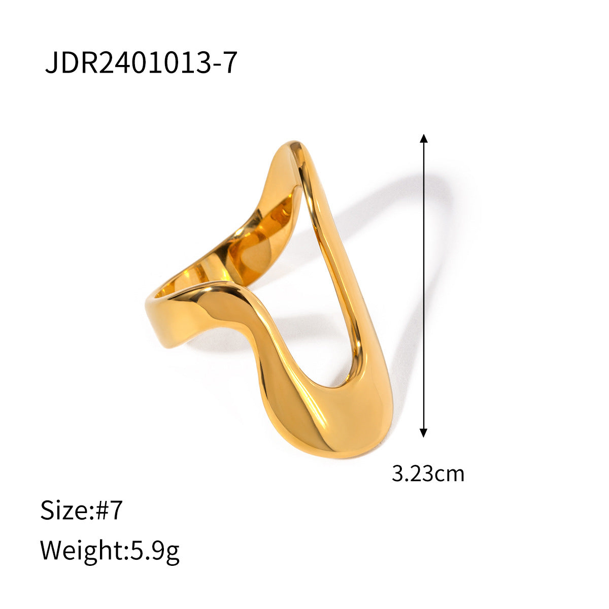 Anello unisex geometrico in acciaio inossidabile placcato oro 18 carati a forma di U irregolare minimalista
