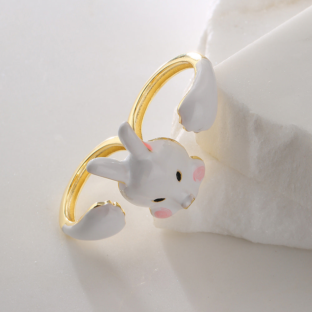 Creative 18K Gold Plated Brass Drip Oil Cubic Zirconia Animal Geometric Ring for Women