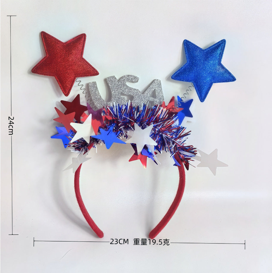 Red White Blue Star Headband for USA Independence Day Party Unisex Hair Accessory