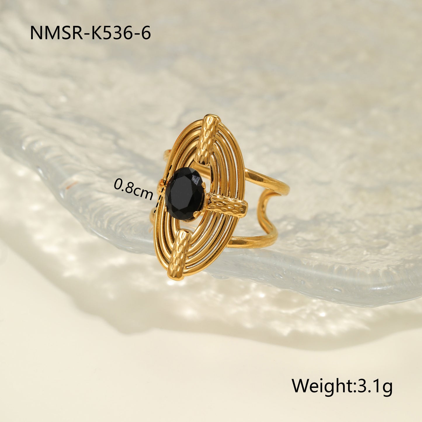 Anillo de acero titanio geométrico minimalista con incrustaciones de diamantes de imitación, banda abierta ajustable para mujer