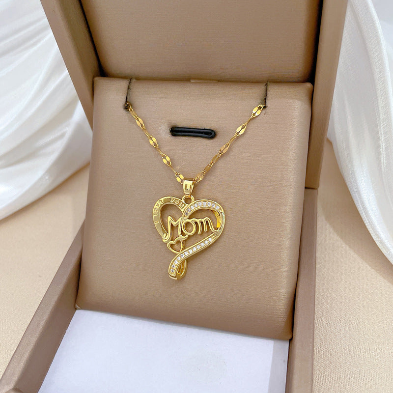 Collana con ciondolo a lettera a cuore geometrico minimalista per donna e uomo in acciaio inossidabile a maglie snake con strass