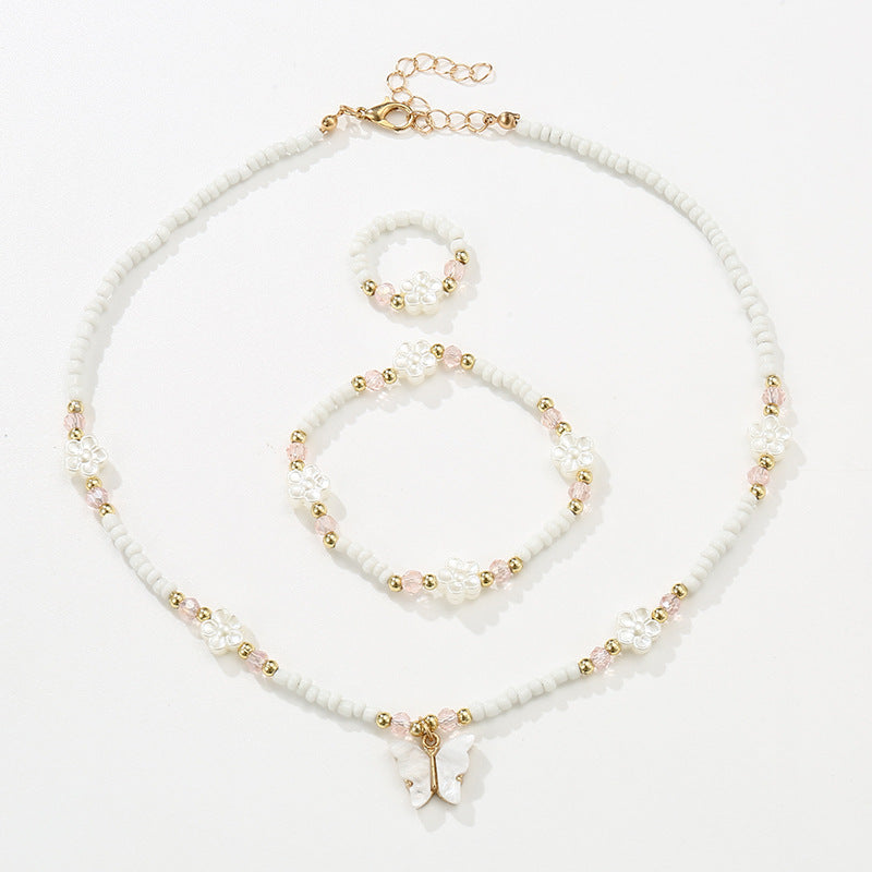 Minimalist Butterfly Pendant Necklace Set for Kids with Resin Beads and Alloy Charm on Ball Chain