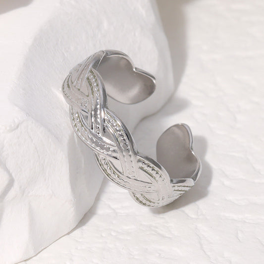 Anello in Acciaio al Titanio Vintage Aperto con Placcatura in Oro 18K e Design a Torsione da Donna
