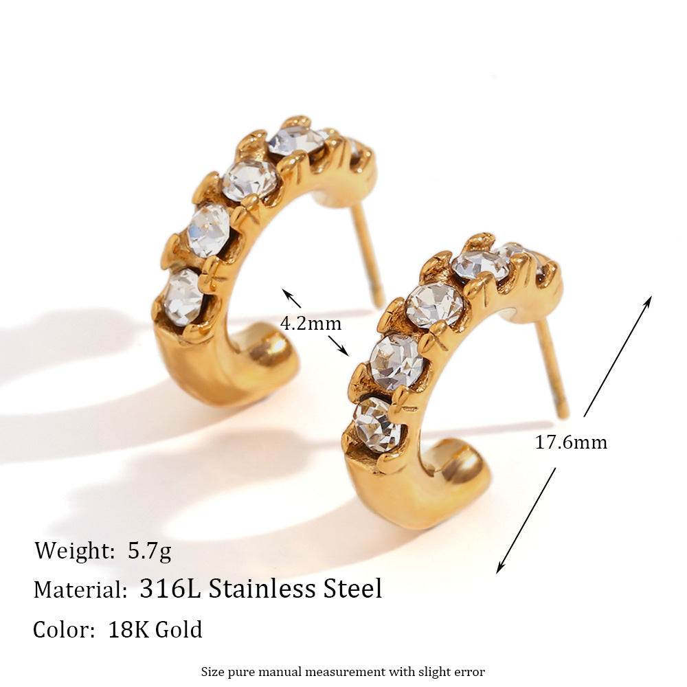 Vintage French-Style Geometric Stainless Steel Earrings with 18K Gold Plating for Women