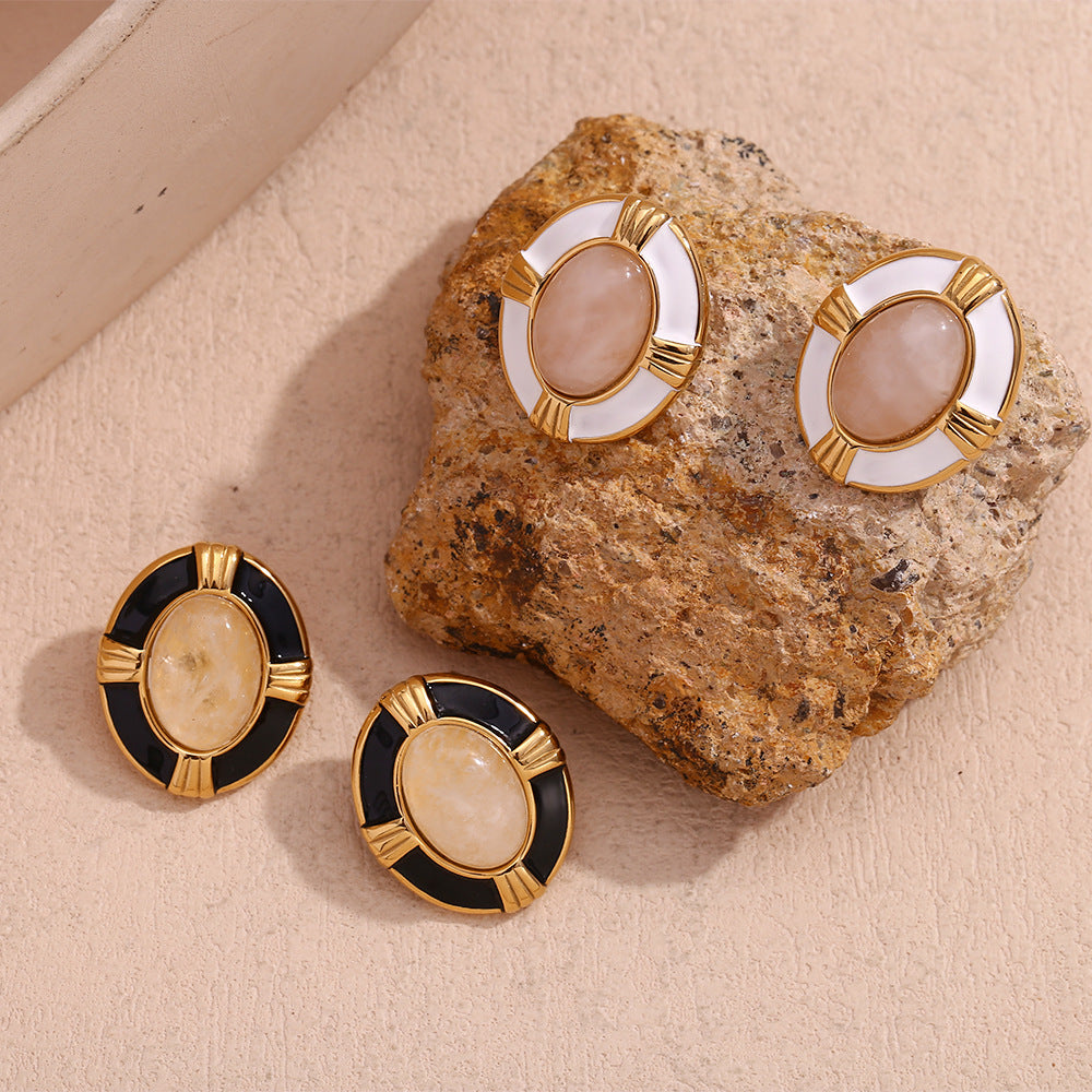 Orecchini da donna alla moda minimalistici a croce ovale in acciaio inossidabile con placcatura in oro 18K