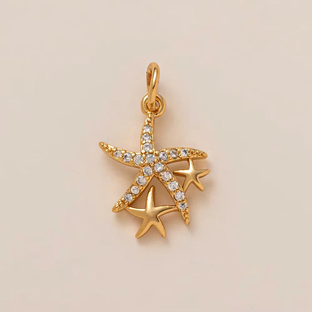 Vintage 18K Gold Plated Stainless Steel Star Cubic Zirconia Pendant Charm Bar PVD
