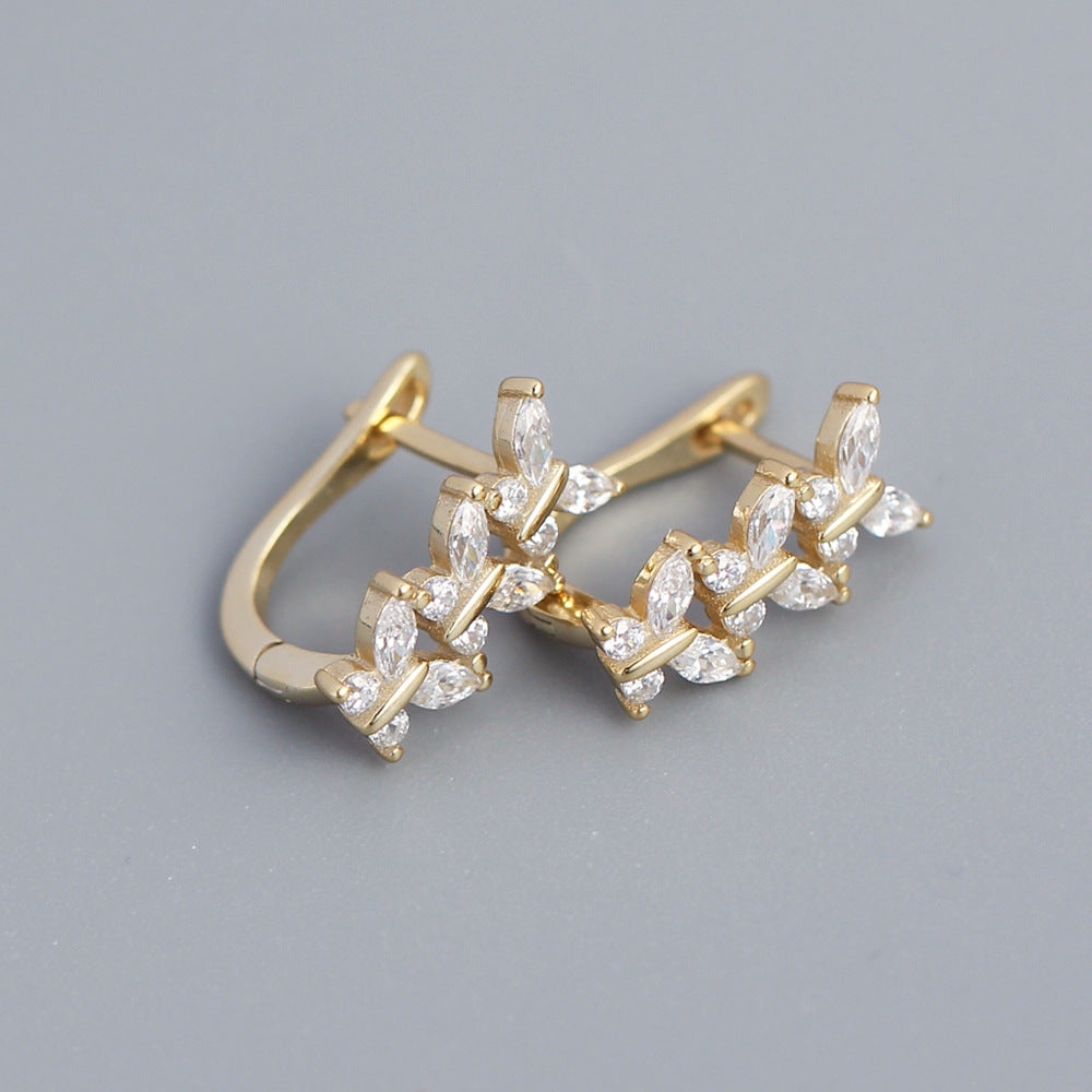 Sweet Minimalist Butterfly-Shaped S925 Sterling Silver Stud Earrings with Rhinestone Inlay for Women