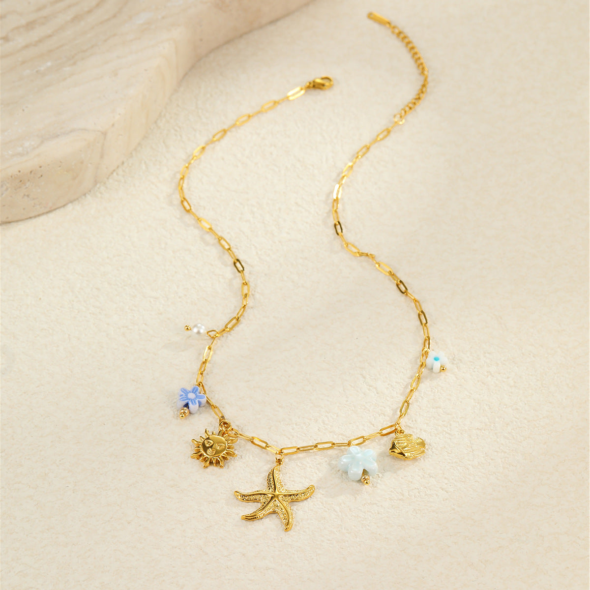 Collana alla moda in acciaio inossidabile a forma di stella con finitura smaltata da donna, gioielli Dopamine ispirati all'oceano
