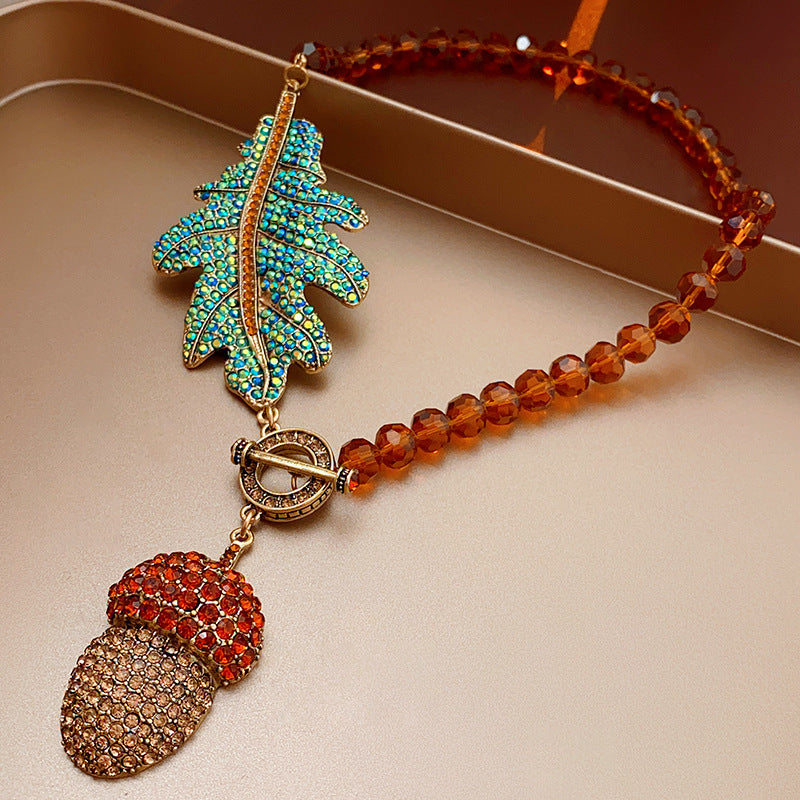 Vintage Pineapple Pendant Necklace Set with Rhinestone Inlay in Alloy for Women Featuring Clavicle Chain and Matching Earrings